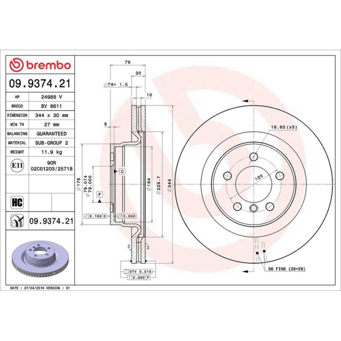 09.9374.21 Brembo Prime Bremsscheibe Vorderachse, Ø 344 × 30 mm, innenbelüftet, UV-beschichtet – 09.9374.21 09.9374.21 Brembo Prime Bremsscheibe Vorderachse, Ø 344 × 30 mm, innenbelüftet, UV-beschichtet – 09.9374.21