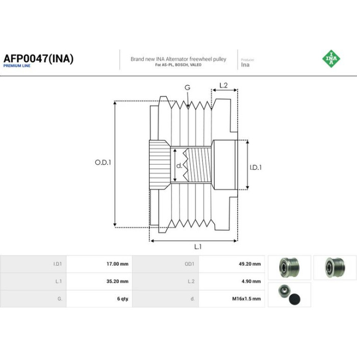 AFP0047_INA AUTOSTARTER Lichtmaschinenfreilauf AFP0047_INA AFP0047_INA AUTOSTARTER Lichtmaschinenfreilauf AFP0047_INA