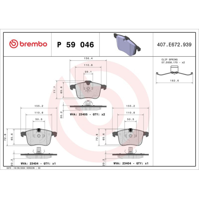 P 59 046 Brembo Prime Bremsbelagsatz Vorderachse – P 59 046 – 155/156 x 73 x 20 mm – Bremssystem Teves – OE Nummer 1604138 P 59 046 Brembo Prime Bremsbelagsatz Vorderachse – P 59 046 – 155/156 x 73 x 20 mm – Bremssystem Teves – OE Nummer 1604138