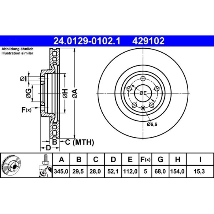 ATE Bremsscheibe Audi S. A4/A5/Q5 08 24.0129-0102.1 ATE Bremsscheibe Audi S. A4/A5/Q5 08 24.0129-0102.1