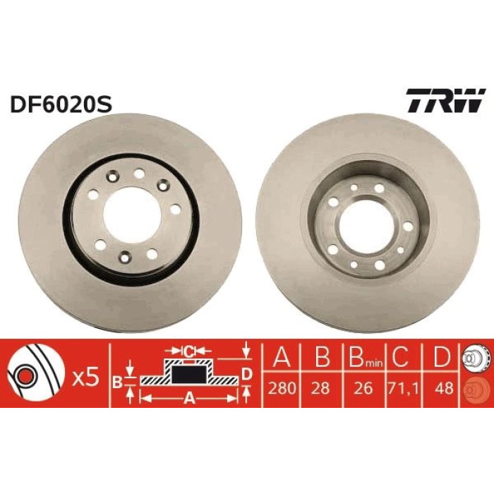 TRW Bremsscheibe Fiat Scudo 07 DF6020S TRW Bremsscheibe Fiat Scudo 07 DF6020S