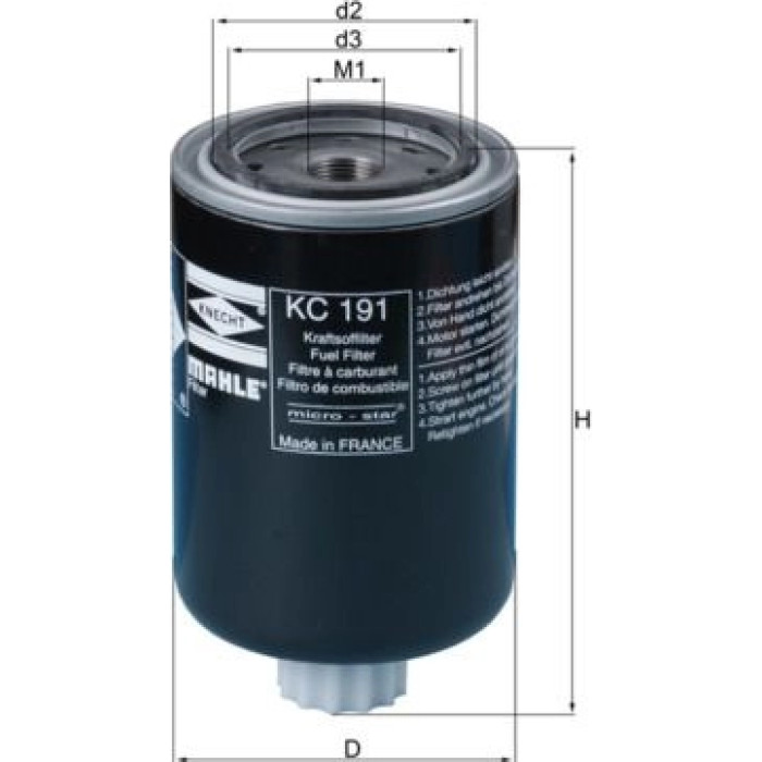 KC 191 MAHLE Kraftstofffilter KC 191, Anschraubfilter, Höhe 168 mm – u. a. für International Harvester Maxxum – OE Nummer 75208274 - l KC 191 MAHLE Kraftstofffilter KC 191, Anschraubfilter, Höhe 168 mm – u. a. für International Harvester Maxxum – OE Nummer 75208274 - l