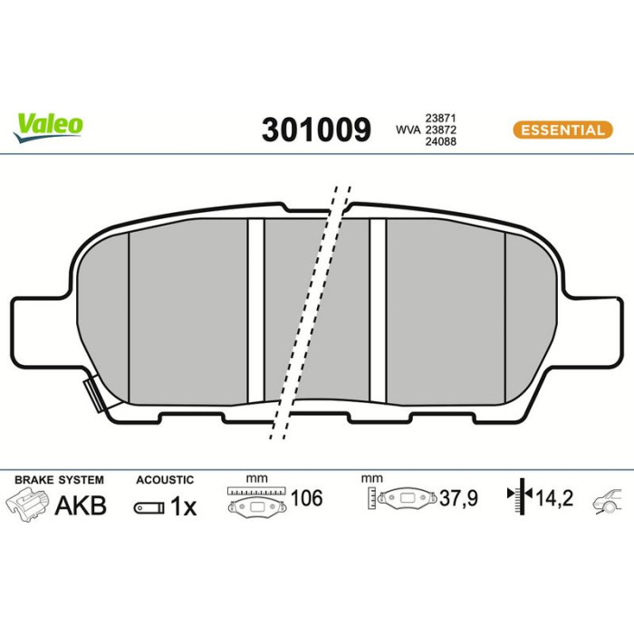 Valeo Bremsbelagsatz 301009 Valeo Bremsbelagsatz 301009