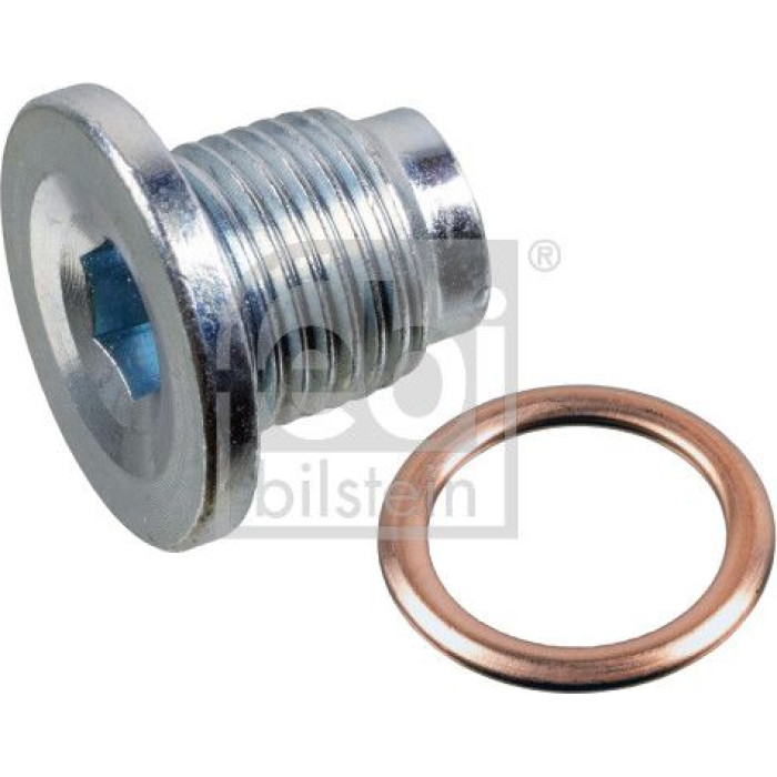 febi bilstein 183816 Ölablassschraube mit Dichtring M16 x 1,5 – Gesamtlänge 20 mm, Länge unter Kopf 17 mm, Gewindelänge 17 mm, Innensechskant, Stahl, Außendurchmesser 25 mm, OE 0311.39 S1 / 9808321780 S1