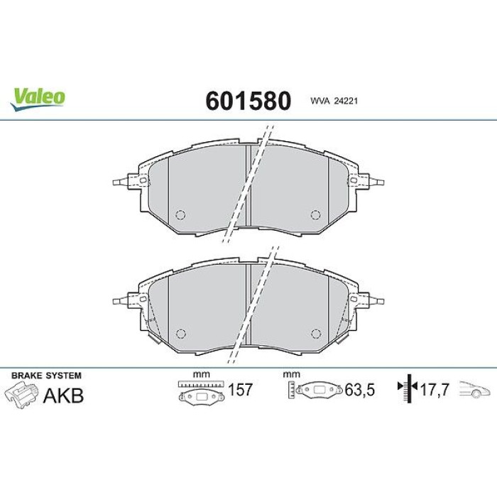 Valeo Bremsbelagsatz 601580 Valeo Bremsbelagsatz 601580