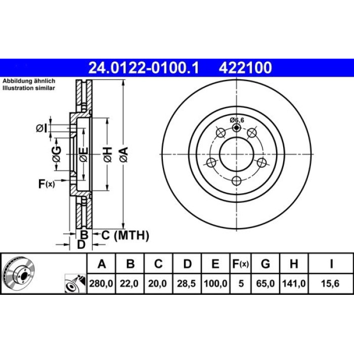 ATE Bremsscheibe VW Vorderachse GOLF/PASSAT/VENTO 1, 9 TDI/2, 0-2, 8 91-98280 X 22WYSOKO NAW GLANY 24.0122-0100.1 ATE Bremsscheibe VW Vorderachse GOLF/PASSAT/VENTO 1, 9 TDI/2, 0-2, 8 91-98280 X 22WYSOKO NAW GLANY 24.0122-0100.1