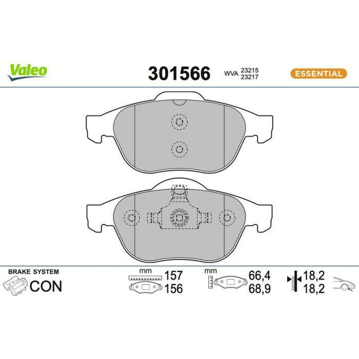 Valeo Bremsbelagsatz 301566 Valeo Bremsbelagsatz 301566