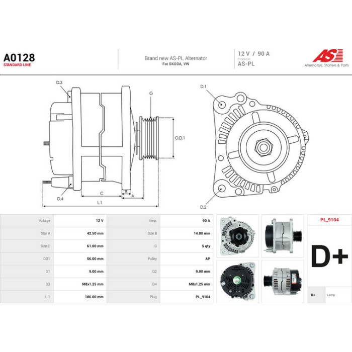 A0128 AS-PL Lichtmaschine (Generator) A0128 A0128 AS-PL Lichtmaschine (Generator) A0128
