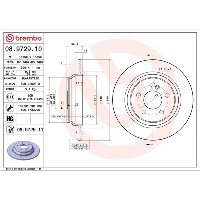Brembo Bremsscheibe 08.9729.10 Brembo Bremsscheibe 08.9729.10