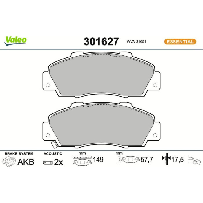 Valeo Bremsbelagsatz 301627 Valeo Bremsbelagsatz 301627