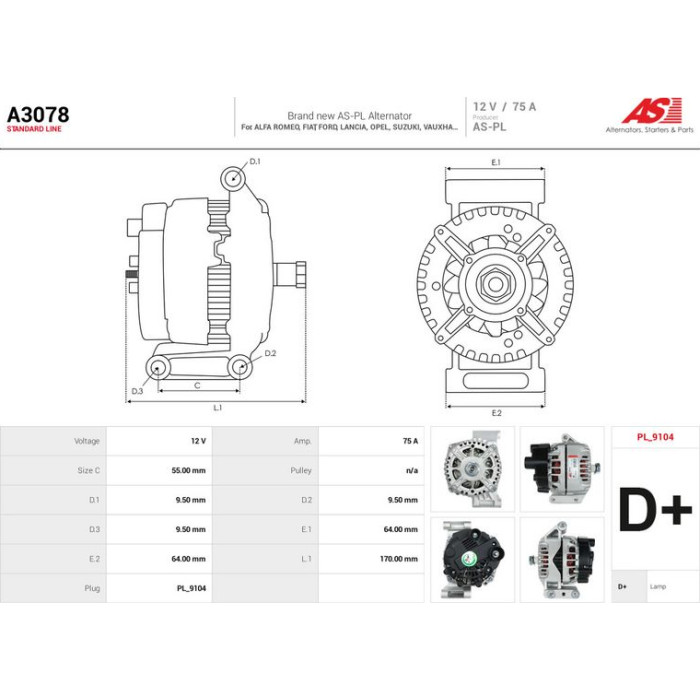 A3078 AS-PL Lichtmaschine (Generator) A3078