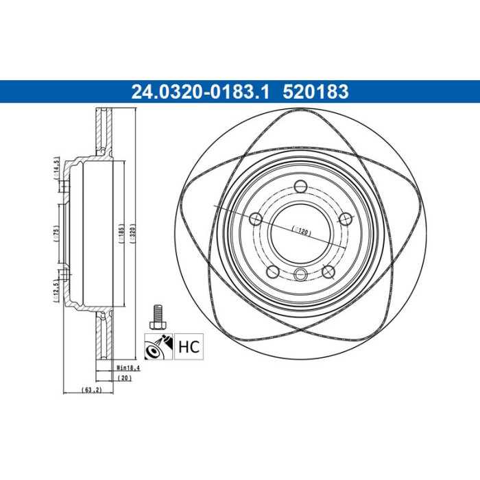 ATE Bremsscheibe BMW Hinterachse 5 (E60/E61/E63) 03-10 PowerDisc 24.0320-0183.1 ATE Bremsscheibe BMW Hinterachse 5 (E60/E61/E63) 03-10 PowerDisc 24.0320-0183.1