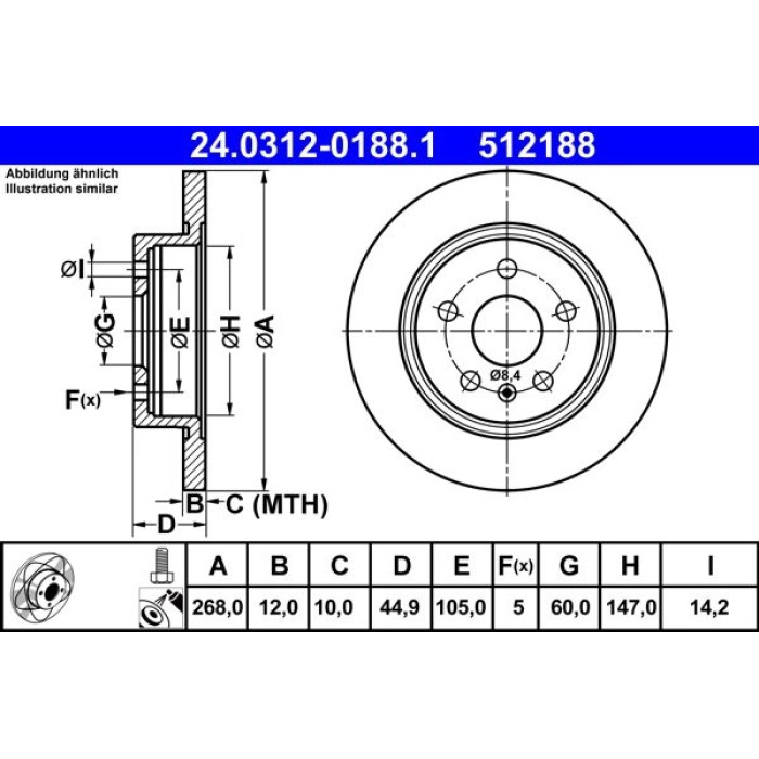 ATE Bremsscheibe Opel Hinterachse Astra/Mokka 09- PowerDisc 24.0312-0188.1 ATE Bremsscheibe Opel Hinterachse Astra/Mokka 09- PowerDisc 24.0312-0188.1