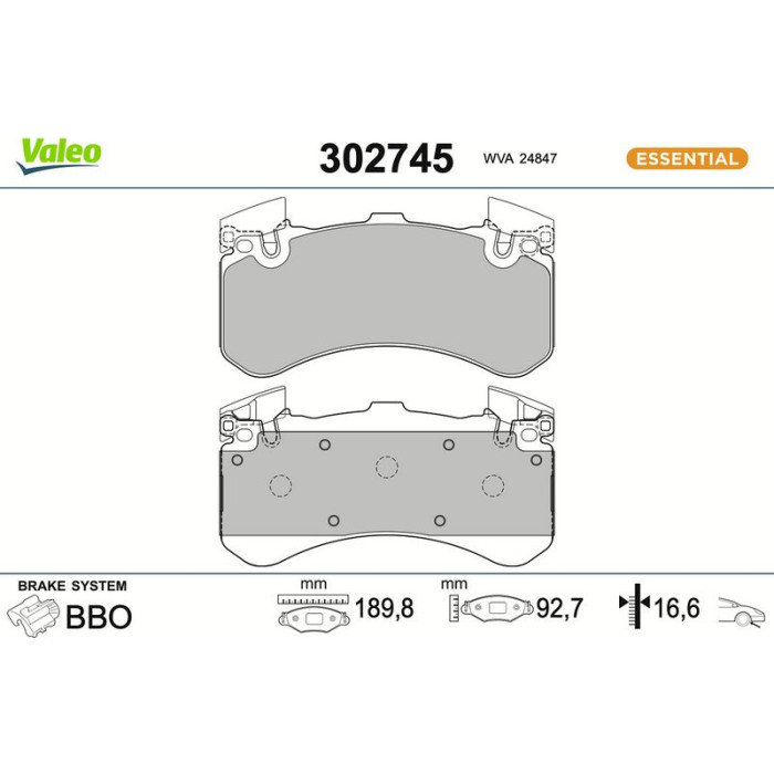 Valeo Bremsbelagsatz 302745 Valeo Bremsbelagsatz 302745