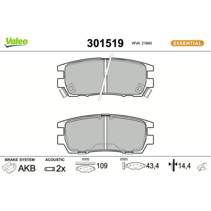 Valeo Bremsbelagsatz 301519 Valeo Bremsbelagsatz 301519