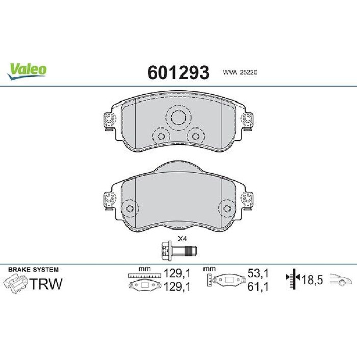 Valeo Bremsbelagsatz 601293 Valeo Bremsbelagsatz 601293