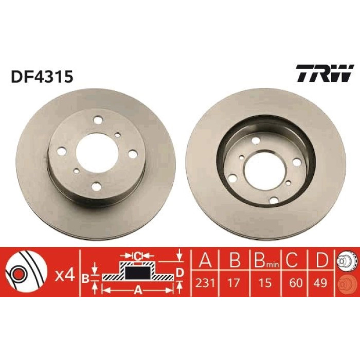 TRW Bremsscheibe Suzuki P. Wagon R+ 98-00 DF4315 TRW Bremsscheibe Suzuki P. Wagon R+ 98-00 DF4315