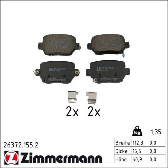 ZIMMERMANN Bremsbelagsatz, Scheibenbremse 26372.155.2 ZIMMERMANN Bremsbelagsatz, Scheibenbremse 26372.155.2