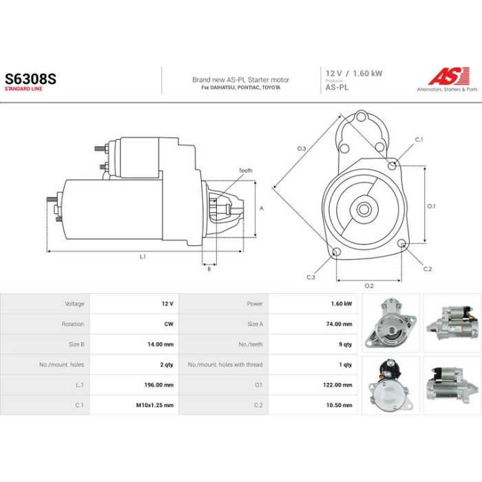 S6308S AS-PL Anlasser (Starter) S6308S