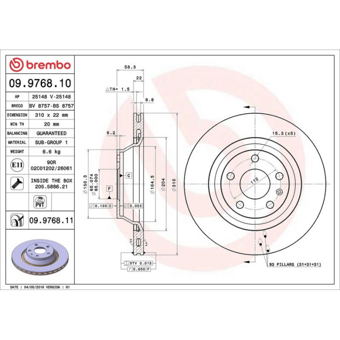 09.9768.10 Brembo Prime Bremsscheibe Hinterachse, Ø 310 × 22 mm, innenbelüftet – 09.9768.10 09.9768.10 Brembo Prime Bremsscheibe Hinterachse, Ø 310 × 22 mm, innenbelüftet – 09.9768.10