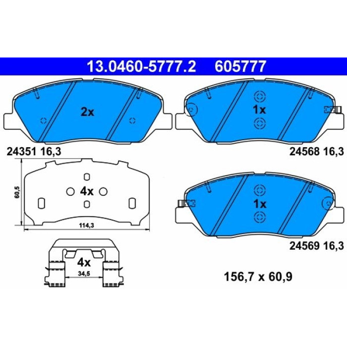 ATE Bremsbelagsatz Hyundai Vorderachse Santa Fe 06-15 13.0460-5777.2 ATE Bremsbelagsatz Hyundai Vorderachse Santa Fe 06-15 13.0460-5777.2
