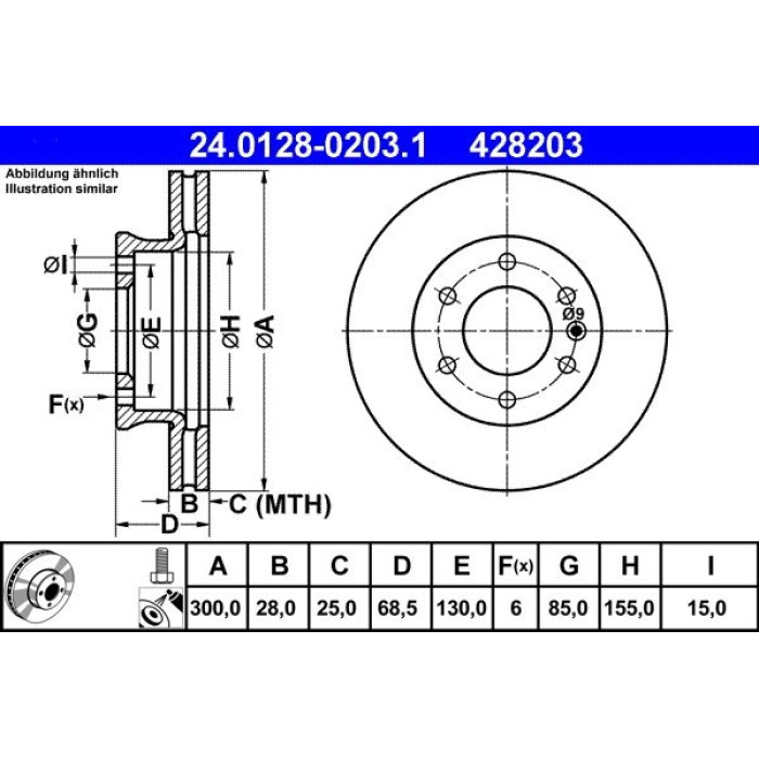 ATE Bremsscheibe Mercedes-Benz Vorderachse Sprinter 06 24.0128-0203.1 ATE Bremsscheibe Mercedes-Benz Vorderachse Sprinter 06 24.0128-0203.1