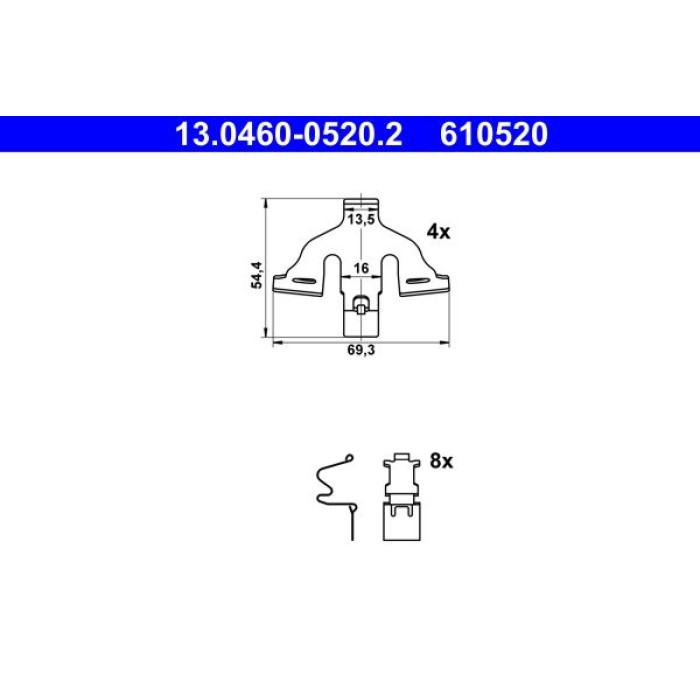 ATE Zubehörsatz Bremsbeläge 13.0460-0520.2 ATE Zubehörsatz Bremsbeläge 13.0460-0520.2