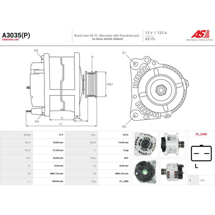 A3035(P) AS-PL Lichtmaschine (Generator) A3035(P) A3035(P) AS-PL Lichtmaschine (Generator) A3035(P)