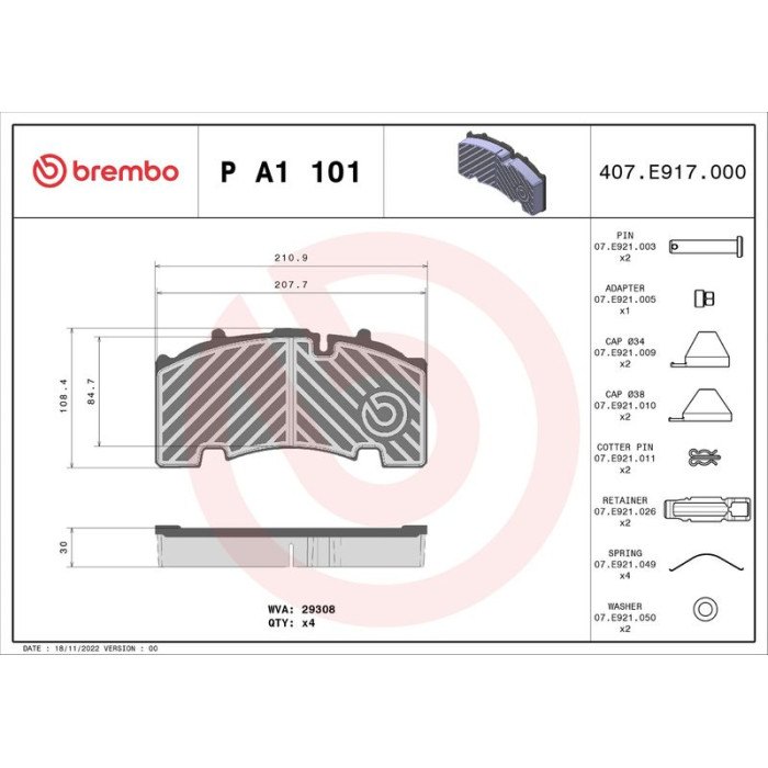 BREMBO Bremsbelagsatz, Scheibenbremse P A1 101 BREMBO Bremsbelagsatz, Scheibenbremse P A1 101
