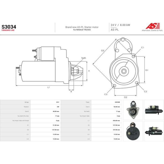 S3034 AS-PL Anlasser (Starter) S3034