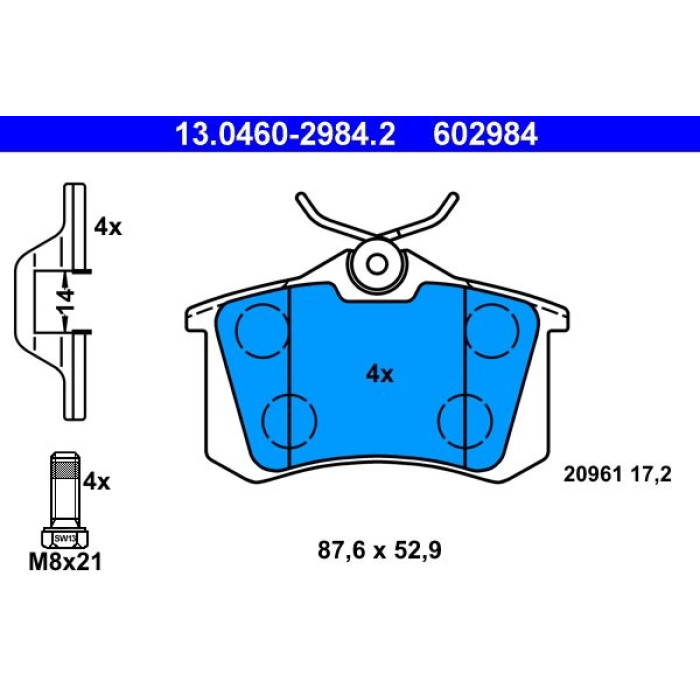 13.0460-2984.2 ATE Bremsbelagsatz VW Hinterachse Corrado/Golf/Passat/Polo/Vento 88-02 13.0460-2984.2 13.0460-2984.2 ATE Bremsbelagsatz VW Hinterachse Corrado/Golf/Passat/Polo/Vento 88-02 13.0460-2984.2
