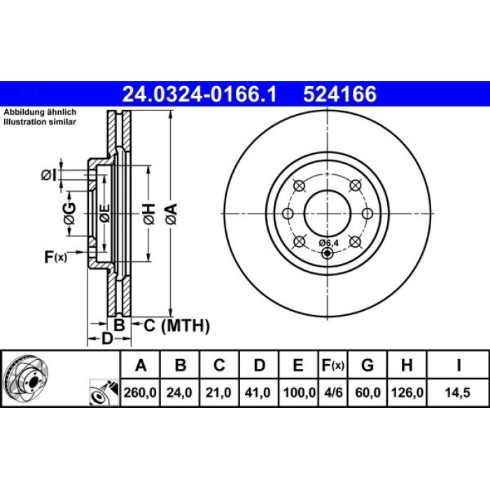 ATE Bremsscheibe Opel Vorderachse Combo/Corsa/Tigra 00-12 PowerDisc 24.0324-0166.1 ATE Bremsscheibe Opel Vorderachse Combo/Corsa/Tigra 00-12 PowerDisc 24.0324-0166.1
