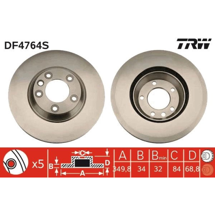 TRW Bremsscheibe Porsche P. Cayenne/Touareg 18 Le DF4764S TRW Bremsscheibe Porsche P. Cayenne/Touareg 18 Le DF4764S