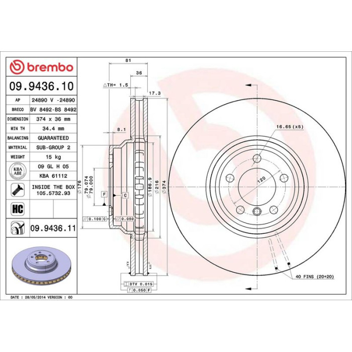Brembo Bremsscheibe 09.9436.11 Brembo Bremsscheibe 09.9436.11