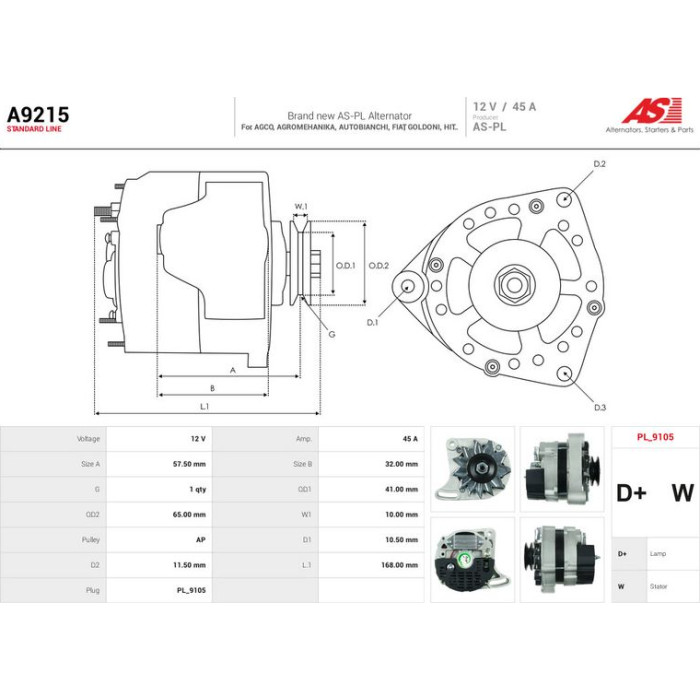 A9215 AS-PL Lichtmaschine (Generator) A9215 A9215 AS-PL Lichtmaschine (Generator) A9215
