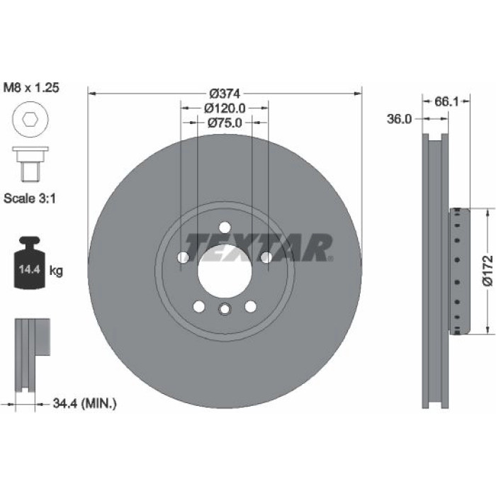 Textar Bremsscheibe 92266225 – links Textar Bremsscheibe 92266225 – links