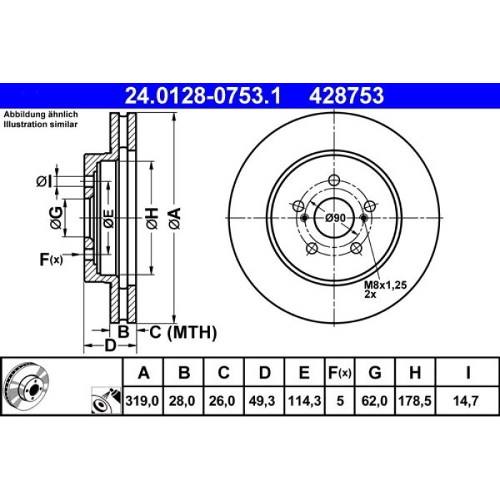 ATE Bremsscheibe Lexus Vorderachse Rx 3.0-3.5 03-08 24.0128-0753.1 ATE Bremsscheibe Lexus Vorderachse Rx 3.0-3.5 03-08 24.0128-0753.1