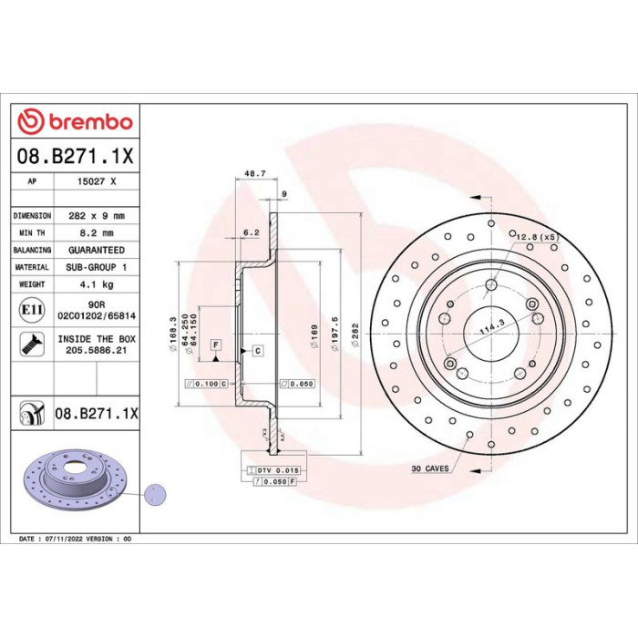 Brembo Bremsscheibe Hinterachse 08.B271.1X Brembo Bremsscheibe Hinterachse 08.B271.1X