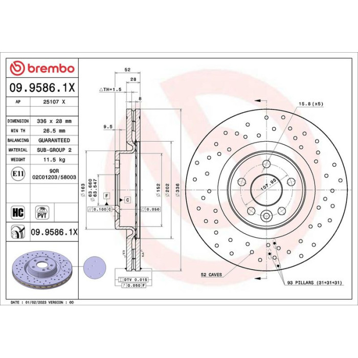 Brembo Bremsscheibe Vorderachse Xtra 09.9586.1X Brembo Bremsscheibe Vorderachse Xtra 09.9586.1X
