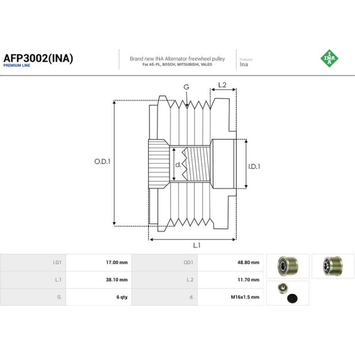 AFP3002(INA) AUTOSTARTER Lichtmaschinenfreilauf AFP3002(INA) AFP3002(INA) AUTOSTARTER Lichtmaschinenfreilauf AFP3002(INA)