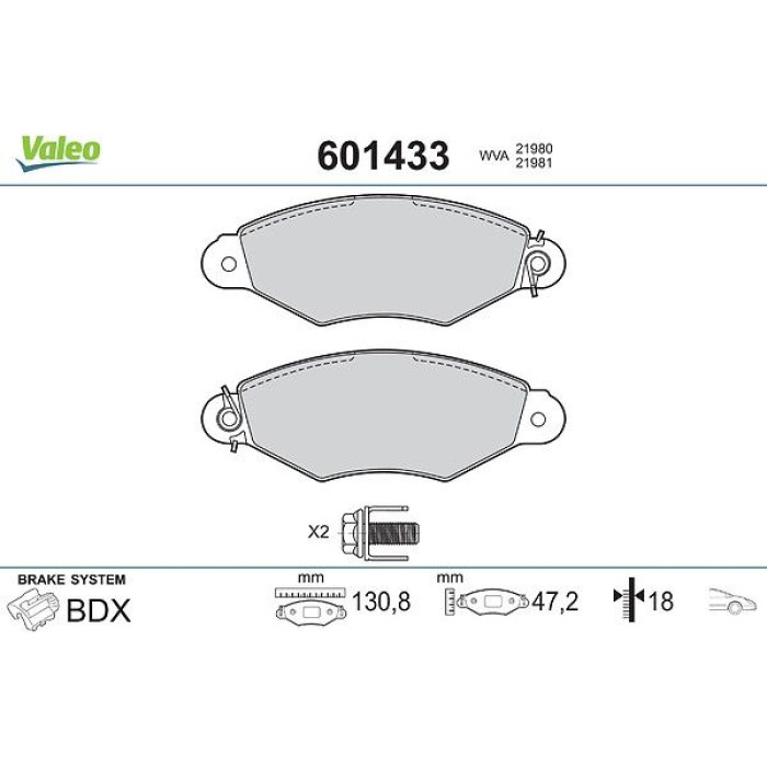 Valeo Bremsbelagsatz 601433 Valeo Bremsbelagsatz 601433