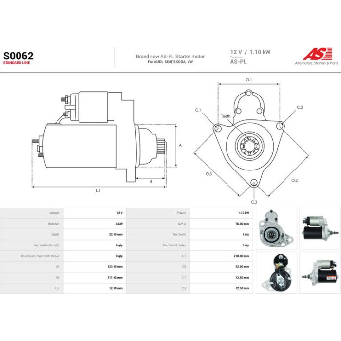 S0062 AS-PL Anlasser (Starter) S0062