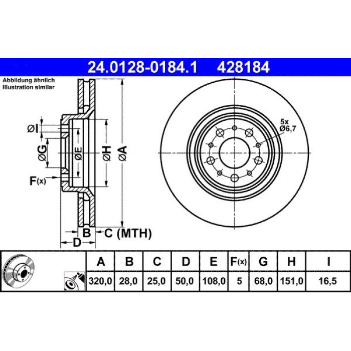 ATE Bremsscheibe VOLVO Vorderachse S60/S80/V70/XC70 2, 0-3, 0 98-10320 X 28 24.0128-0184.1 ATE Bremsscheibe VOLVO Vorderachse S60/S80/V70/XC70 2, 0-3, 0 98-10320 X 28 24.0128-0184.1