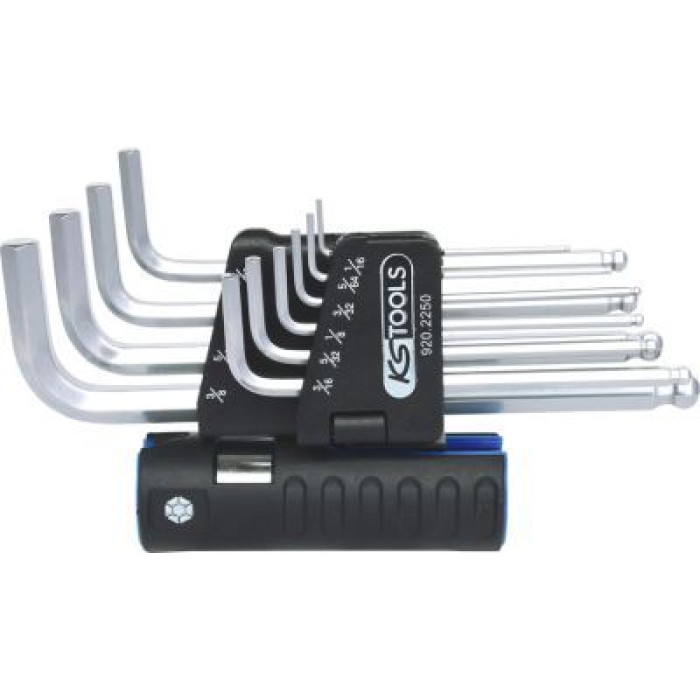 KS TOOLS 3-in-1 10-teiliger langer Rundkopf-Innensechskant-Winkelschlüsselsatz in Zoll 920.2250