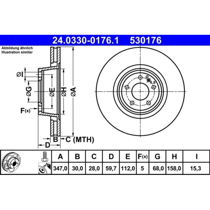 ATE Bremsscheibe Audi Vorderachse A6 2.0-4.2 04-11 PowerDisc 24.0330-0176.1 ATE Bremsscheibe Audi Vorderachse A6 2.0-4.2 04-11 PowerDisc 24.0330-0176.1