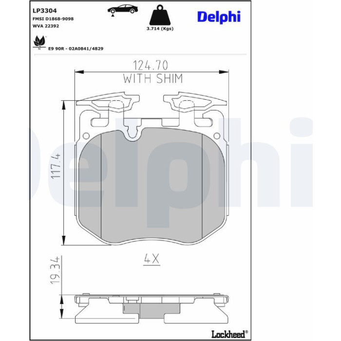 Delphi Bremsbelagsatz LP3304 Delphi Bremsbelagsatz LP3304