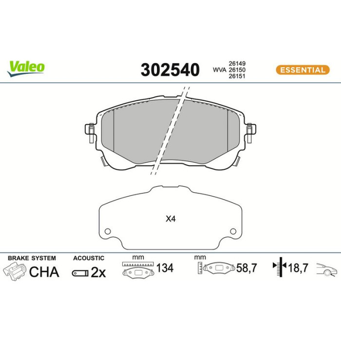Valeo Bremsbelagsatz 302540 Valeo Bremsbelagsatz 302540