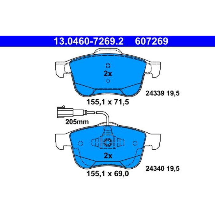 ATE Bremsbelagsatz Alfa Romeo Vorderachse Giulietta 2.0 JTDM 10 13.0460-7269.2 ATE Bremsbelagsatz Alfa Romeo Vorderachse Giulietta 2.0 JTDM 10 13.0460-7269.2