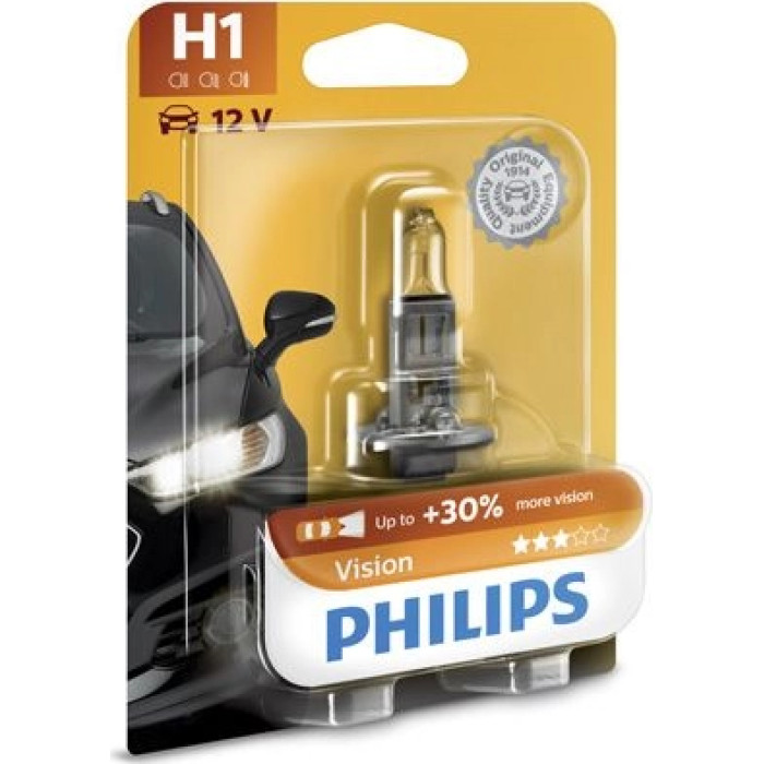 12258PRB1 PHILIPS H1 Halogenlampe Vision 12 V 55 W P14,5s +30%, 1 Stück - 12258PRB1 - l
