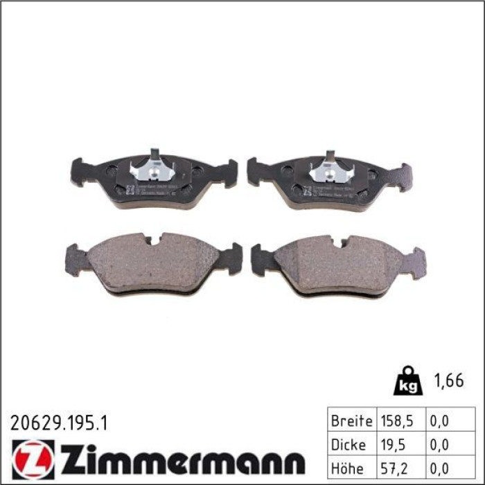 ZIMMERMANN Bremsbeläge 20629.195.1 ZIMMERMANN Bremsbeläge 20629.195.1